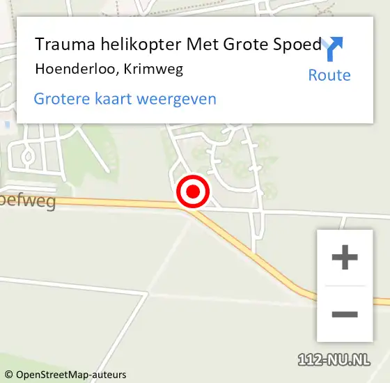 Locatie op kaart van de 112 melding: Trauma helikopter Met Grote Spoed Naar Hoenderloo, Krimweg op 16 augustus 2023 18:06