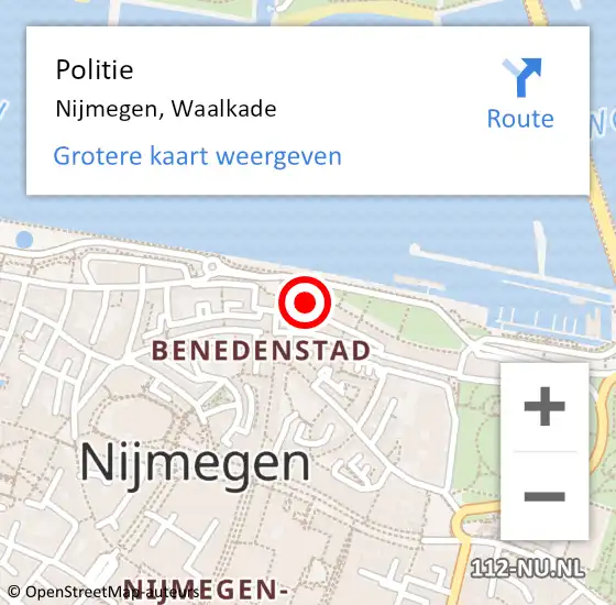 Locatie op kaart van de 112 melding: Politie Nijmegen, Waalkade op 16 augustus 2023 18:20