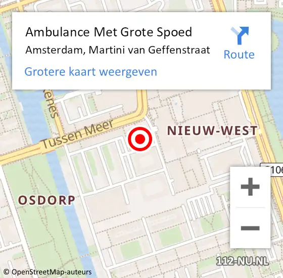 Locatie op kaart van de 112 melding: Ambulance Met Grote Spoed Naar Amsterdam, Martini van Geffenstraat op 16 augustus 2023 19:03