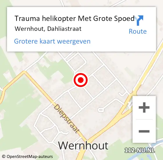 Locatie op kaart van de 112 melding: Trauma helikopter Met Grote Spoed Naar Wernhout, Dahliastraat op 16 augustus 2023 20:05