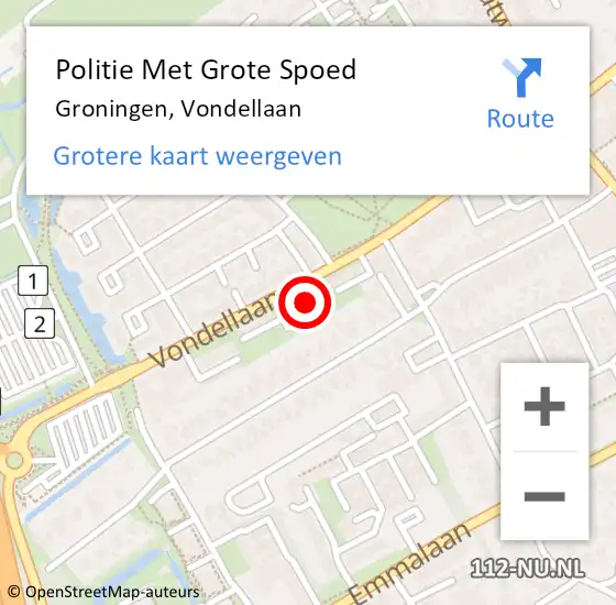 Locatie op kaart van de 112 melding: Politie Met Grote Spoed Naar Groningen, Vondellaan op 17 augustus 2023 07:59
