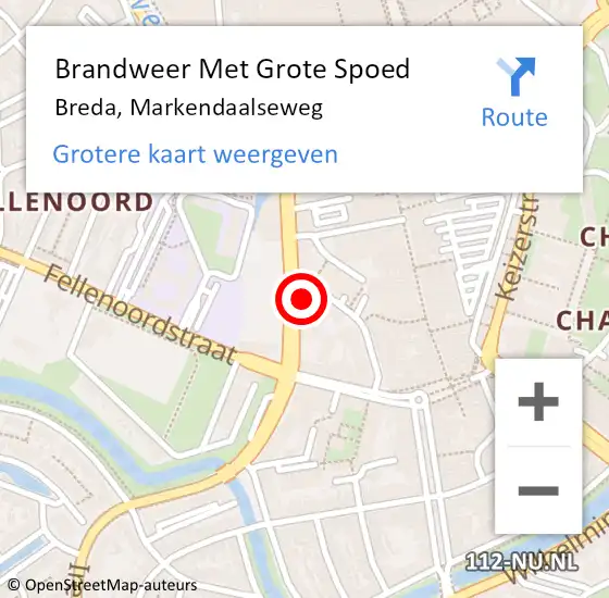 Locatie op kaart van de 112 melding: Brandweer Met Grote Spoed Naar Breda, Markendaalseweg op 17 augustus 2023 10:10