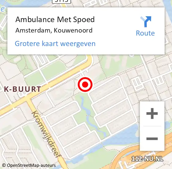 Locatie op kaart van de 112 melding: Ambulance Met Spoed Naar Amsterdam, Kouwenoord op 5 september 2014 02:24
