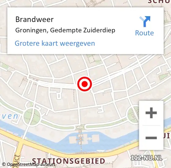 Locatie op kaart van de 112 melding: Brandweer Groningen, Gedempte Zuiderdiep op 17 augustus 2023 10:54