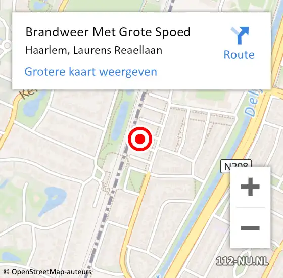 Locatie op kaart van de 112 melding: Brandweer Met Grote Spoed Naar Haarlem, Laurens Reaellaan op 17 augustus 2023 12:38