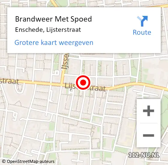 Locatie op kaart van de 112 melding: Brandweer Met Spoed Naar Enschede, Lijsterstraat op 17 augustus 2023 16:03