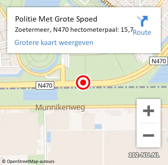 Locatie op kaart van de 112 melding: Politie Met Grote Spoed Naar Zoetermeer, N470 hectometerpaal: 15,7 op 17 augustus 2023 17:34