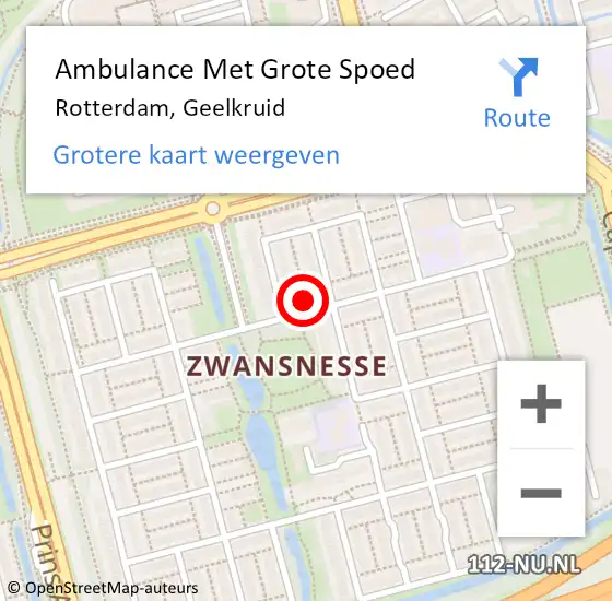 Locatie op kaart van de 112 melding: Ambulance Met Grote Spoed Naar Rotterdam, Geelkruid op 17 augustus 2023 18:19