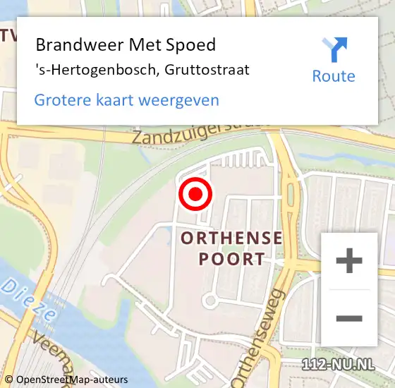 Locatie op kaart van de 112 melding: Brandweer Met Spoed Naar 's-Hertogenbosch, Gruttostraat op 17 augustus 2023 20:02