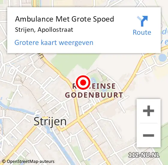 Locatie op kaart van de 112 melding: Ambulance Met Grote Spoed Naar Strijen, Apollostraat op 17 augustus 2023 20:50