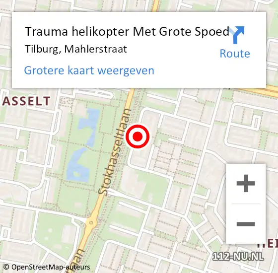 Locatie op kaart van de 112 melding: Trauma helikopter Met Grote Spoed Naar Tilburg, Mahlerstraat op 17 augustus 2023 23:01