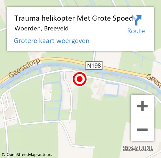 Locatie op kaart van de 112 melding: Trauma helikopter Met Grote Spoed Naar Woerden, Breeveld op 18 augustus 2023 01:41