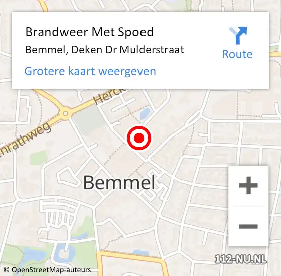 Locatie op kaart van de 112 melding: Brandweer Met Spoed Naar Bemmel, Deken Dr Mulderstraat op 18 augustus 2023 07:34