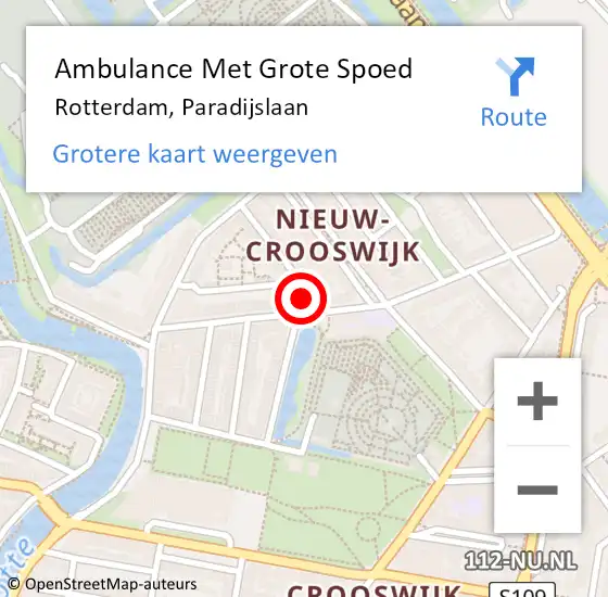 Locatie op kaart van de 112 melding: Ambulance Met Grote Spoed Naar Rotterdam, Paradijslaan op 18 augustus 2023 08:09