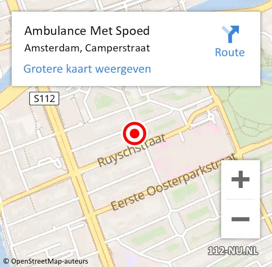 Locatie op kaart van de 112 melding: Ambulance Met Spoed Naar Amsterdam, Camperstraat op 18 augustus 2023 09:50
