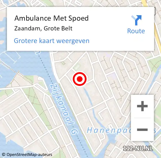 Locatie op kaart van de 112 melding: Ambulance Met Spoed Naar Zaandam, Grote Belt op 18 augustus 2023 10:37