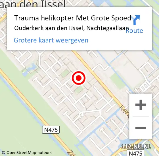 Locatie op kaart van de 112 melding: Trauma helikopter Met Grote Spoed Naar Ouderkerk aan den IJssel, Nachtegaallaan op 18 augustus 2023 10:38