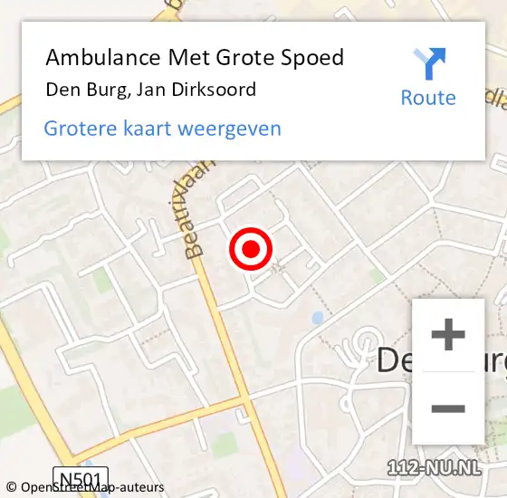 Locatie op kaart van de 112 melding: Ambulance Met Grote Spoed Naar Den Burg, Jan Dirksoord op 18 augustus 2023 10:47