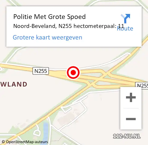 Locatie op kaart van de 112 melding: Politie Met Grote Spoed Naar Noord-Beveland, N255 hectometerpaal: 11 op 18 augustus 2023 11:32