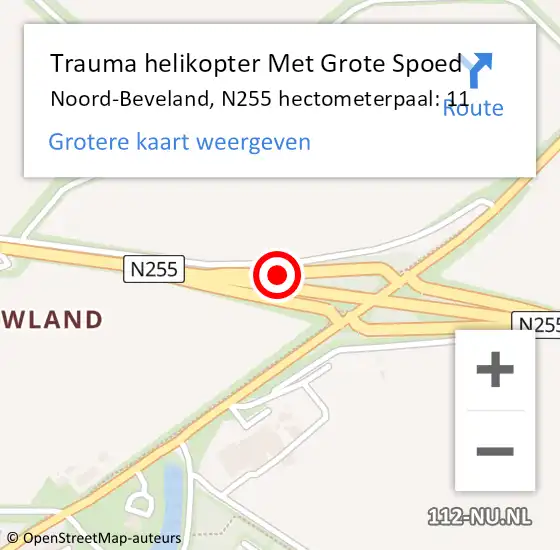 Locatie op kaart van de 112 melding: Trauma helikopter Met Grote Spoed Naar Noord-Beveland, N255 hectometerpaal: 11 op 18 augustus 2023 11:40