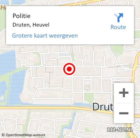 Locatie op kaart van de 112 melding: Politie Druten, Heuvel op 18 augustus 2023 13:27