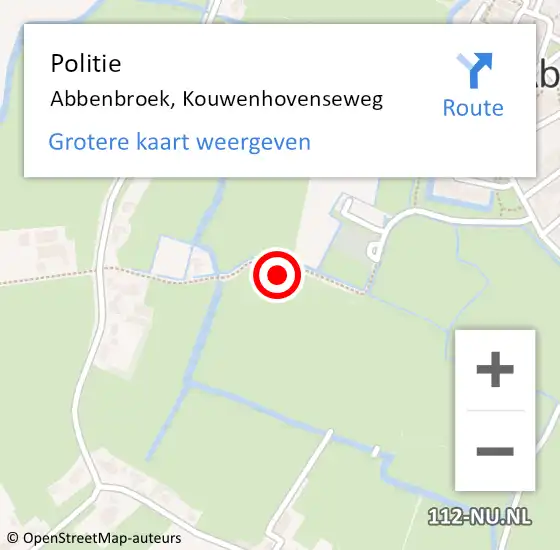 Locatie op kaart van de 112 melding: Politie Abbenbroek, Kouwenhovenseweg op 18 augustus 2023 14:52