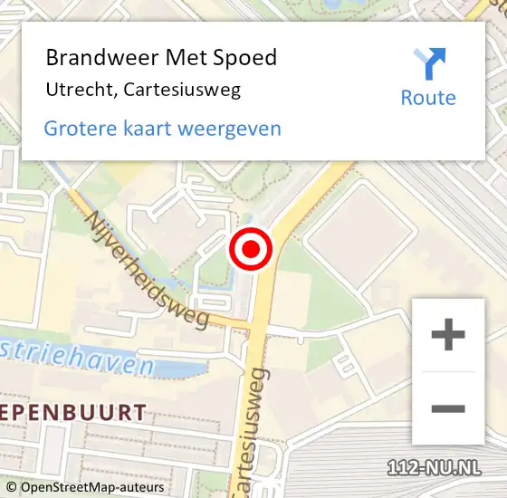 Locatie op kaart van de 112 melding: Brandweer Met Spoed Naar Utrecht, Cartesiusweg op 18 augustus 2023 16:45