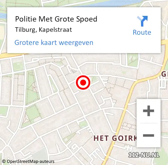 Locatie op kaart van de 112 melding: Politie Met Grote Spoed Naar Tilburg, Kapelstraat op 18 augustus 2023 18:21