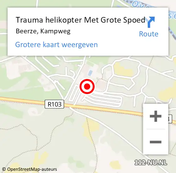Locatie op kaart van de 112 melding: Trauma helikopter Met Grote Spoed Naar Beerze, Kampweg op 18 augustus 2023 18:26