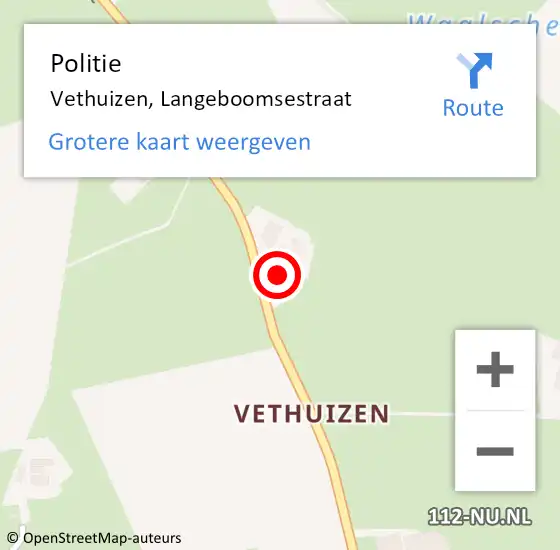 Locatie op kaart van de 112 melding: Politie Vethuizen, Langeboomsestraat op 18 augustus 2023 20:08