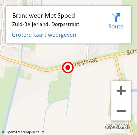 Locatie op kaart van de 112 melding: Brandweer Met Spoed Naar Zuid-Beijerland, Dorpsstraat op 18 augustus 2023 21:22