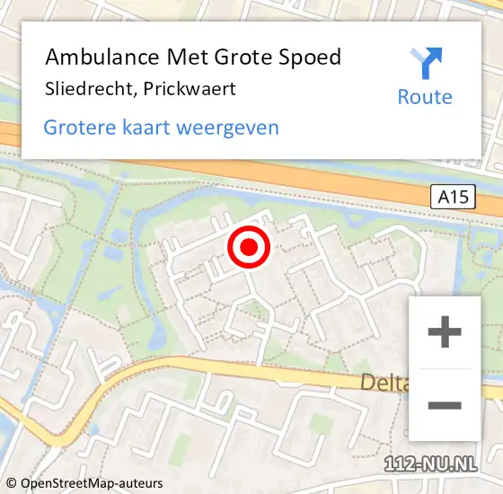 Locatie op kaart van de 112 melding: Ambulance Met Grote Spoed Naar Sliedrecht, Prickwaert op 18 augustus 2023 22:03