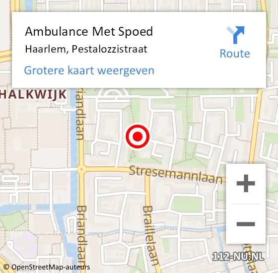 Locatie op kaart van de 112 melding: Ambulance Met Spoed Naar Haarlem, Pestalozzistraat op 18 augustus 2023 22:17