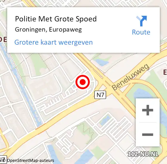 Locatie op kaart van de 112 melding: Politie Met Grote Spoed Naar Groningen, Europaweg op 18 augustus 2023 22:29
