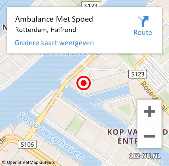 Locatie op kaart van de 112 melding: Ambulance Met Spoed Naar Rotterdam, Halfrond op 19 augustus 2023 02:03