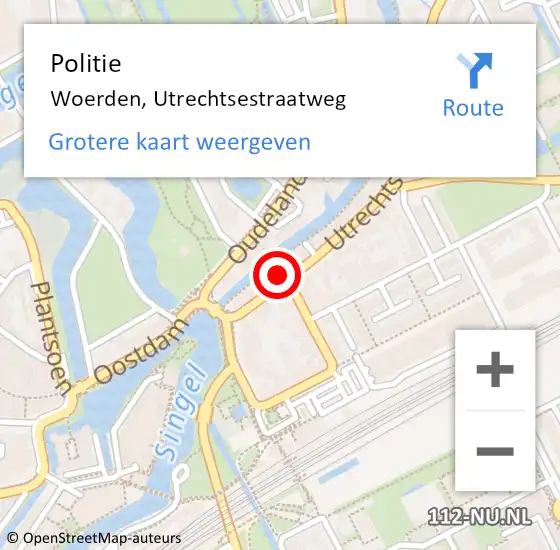 Locatie op kaart van de 112 melding: Politie Woerden, Utrechtsestraatweg op 19 augustus 2023 03:44