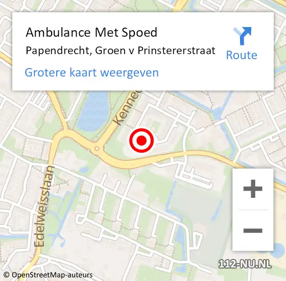Locatie op kaart van de 112 melding: Ambulance Met Spoed Naar Papendrecht, Groen v Prinstererstraat op 19 augustus 2023 11:16