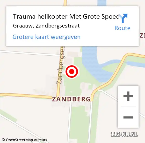 Locatie op kaart van de 112 melding: Trauma helikopter Met Grote Spoed Naar Graauw, Zandbergsestraat op 19 augustus 2023 11:22