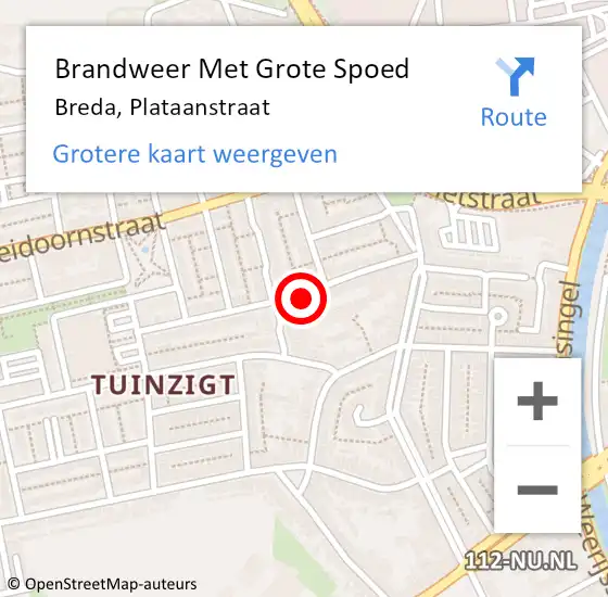 Locatie op kaart van de 112 melding: Brandweer Met Grote Spoed Naar Breda, Plataanstraat op 19 augustus 2023 11:24