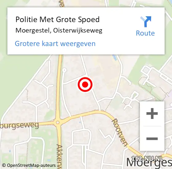 Locatie op kaart van de 112 melding: Politie Met Grote Spoed Naar Moergestel, Oisterwijkseweg op 19 augustus 2023 12:27