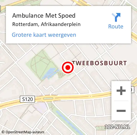 Locatie op kaart van de 112 melding: Ambulance Met Spoed Naar Rotterdam, Afrikaanderplein op 19 augustus 2023 12:34