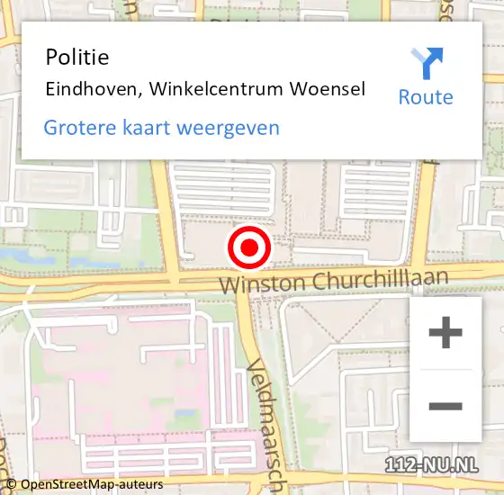 Locatie op kaart van de 112 melding: Politie Eindhoven, Winkelcentrum Woensel op 19 augustus 2023 14:39
