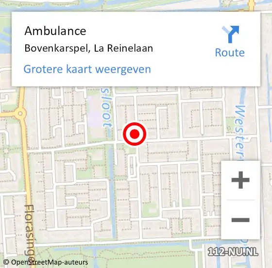 Locatie op kaart van de 112 melding: Ambulance Bovenkarspel, La Reinelaan op 19 augustus 2023 14:53