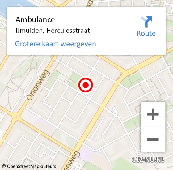 Locatie op kaart van de 112 melding: Ambulance IJmuiden, Herculesstraat op 19 augustus 2023 15:31
