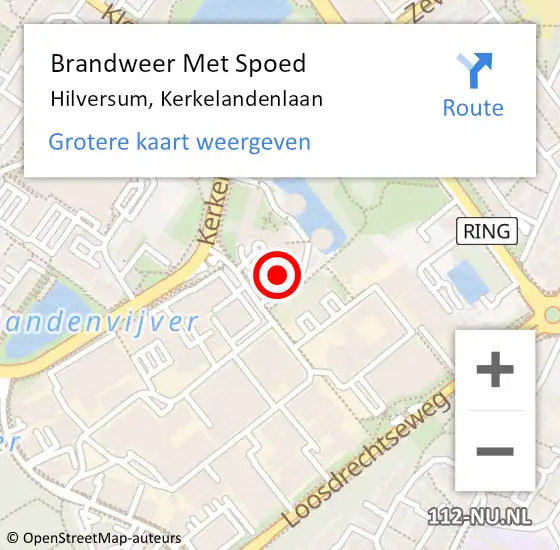 Locatie op kaart van de 112 melding: Brandweer Met Spoed Naar Hilversum, Kerkelandenlaan op 19 augustus 2023 15:49