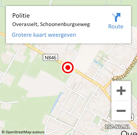 Locatie op kaart van de 112 melding: Politie Overasselt, Schoonenburgseweg op 19 augustus 2023 16:15