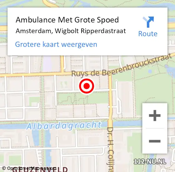 Locatie op kaart van de 112 melding: Ambulance Met Grote Spoed Naar Amsterdam, Wigbolt Ripperdastraat op 19 augustus 2023 18:52
