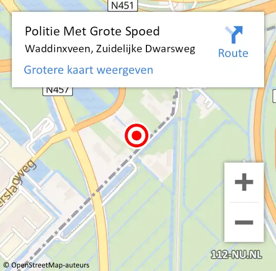 Locatie op kaart van de 112 melding: Politie Met Grote Spoed Naar Waddinxveen, Zuidelijke Dwarsweg op 19 augustus 2023 20:10