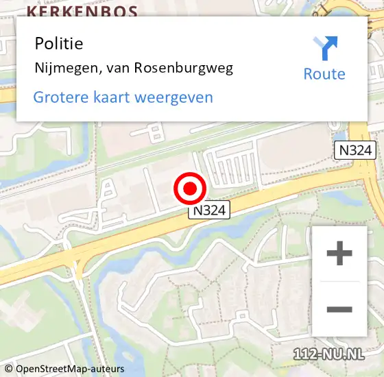 Locatie op kaart van de 112 melding: Politie Nijmegen, van Rosenburgweg op 20 augustus 2023 00:32