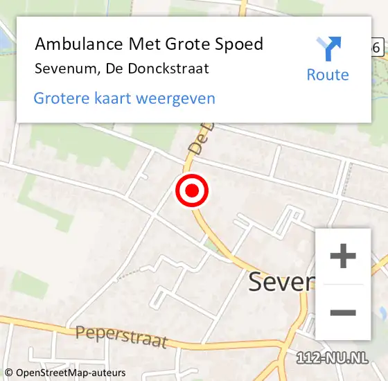 Locatie op kaart van de 112 melding: Ambulance Met Grote Spoed Naar Sevenum, De Donckstraat op 20 augustus 2023 03:17